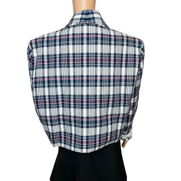 Alix of Bohemia Kefa Plaid Jacket size M NWT Cotton Cropped White/Navy/Red - Picture 8 of 8
